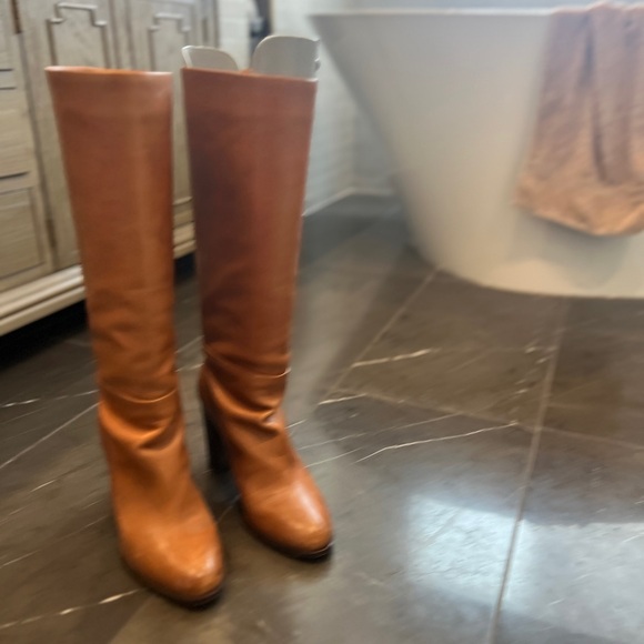 Pour La Victoire Cognac leather knee high boots block heels size 9.5 - Picture 1 of 11